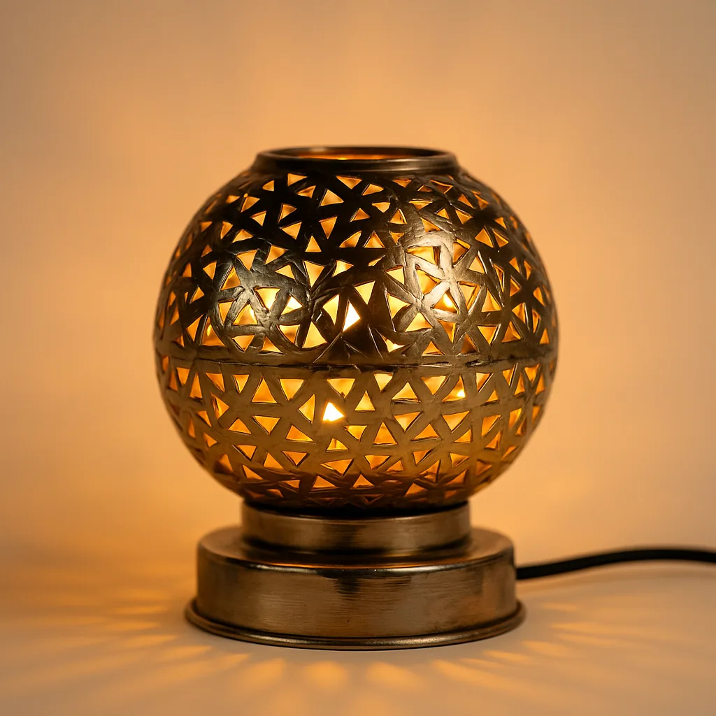 Small Moroccan Brass Table Lamp – Vintage Perforated Light for Ambient Charm