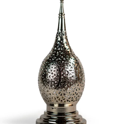 Moroccan Table Lamp in Silvered Brass – Handcrafted Pierced Metal Design