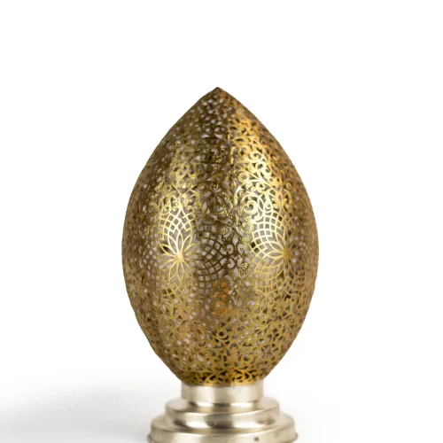 Antique Brass Table Lamp – Moroccan Teardrop Design with Intricate Cutwork