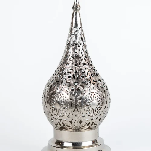 Intricately Pierced Moroccan Table Lamp in Silver Brass – Antique Floral Design
