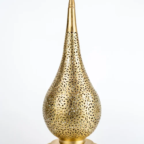 Tall Moroccan Brass Floor Lamp – Handcrafted Teardrop Design with Antique Finish