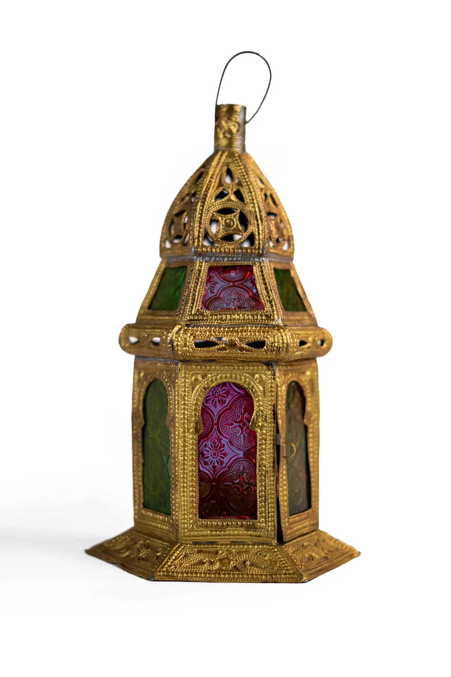 Moroccan Table Lamp with Coloured Glass – Antique Brass Finish