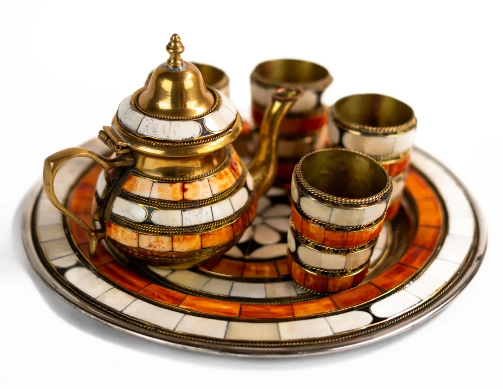 Moroccan Tea Set – Handcrafted Brass Teapot & Mosaic Tray | Tresors El Mamoun