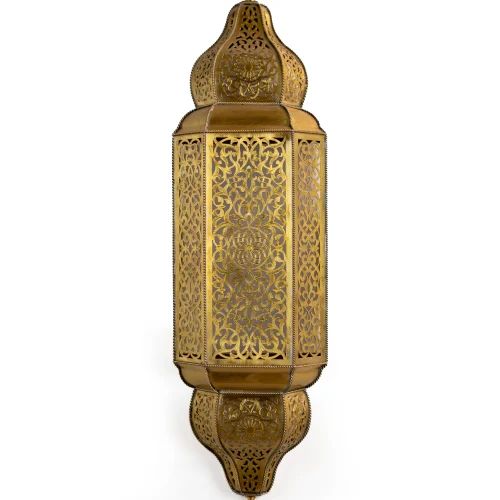 Handcrafted Moroccan Brass Wall Sconce – Tall Filigree Lantern Light