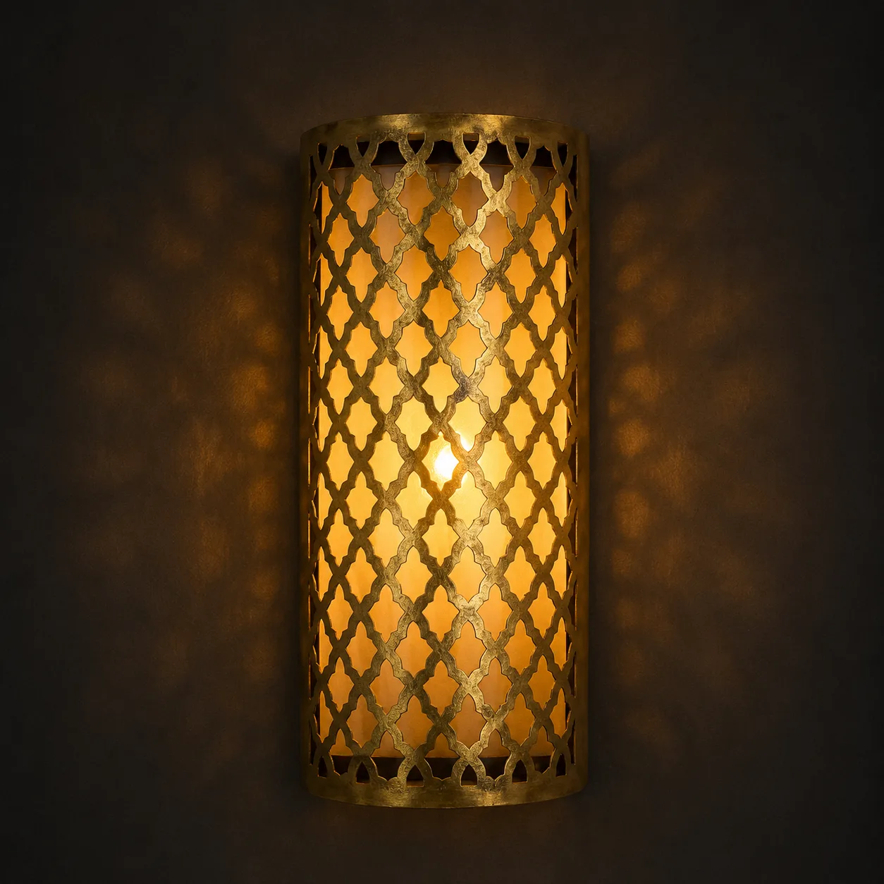 Handcrafted Moroccan Brass Wall Sconce with Moorish Trellis Design