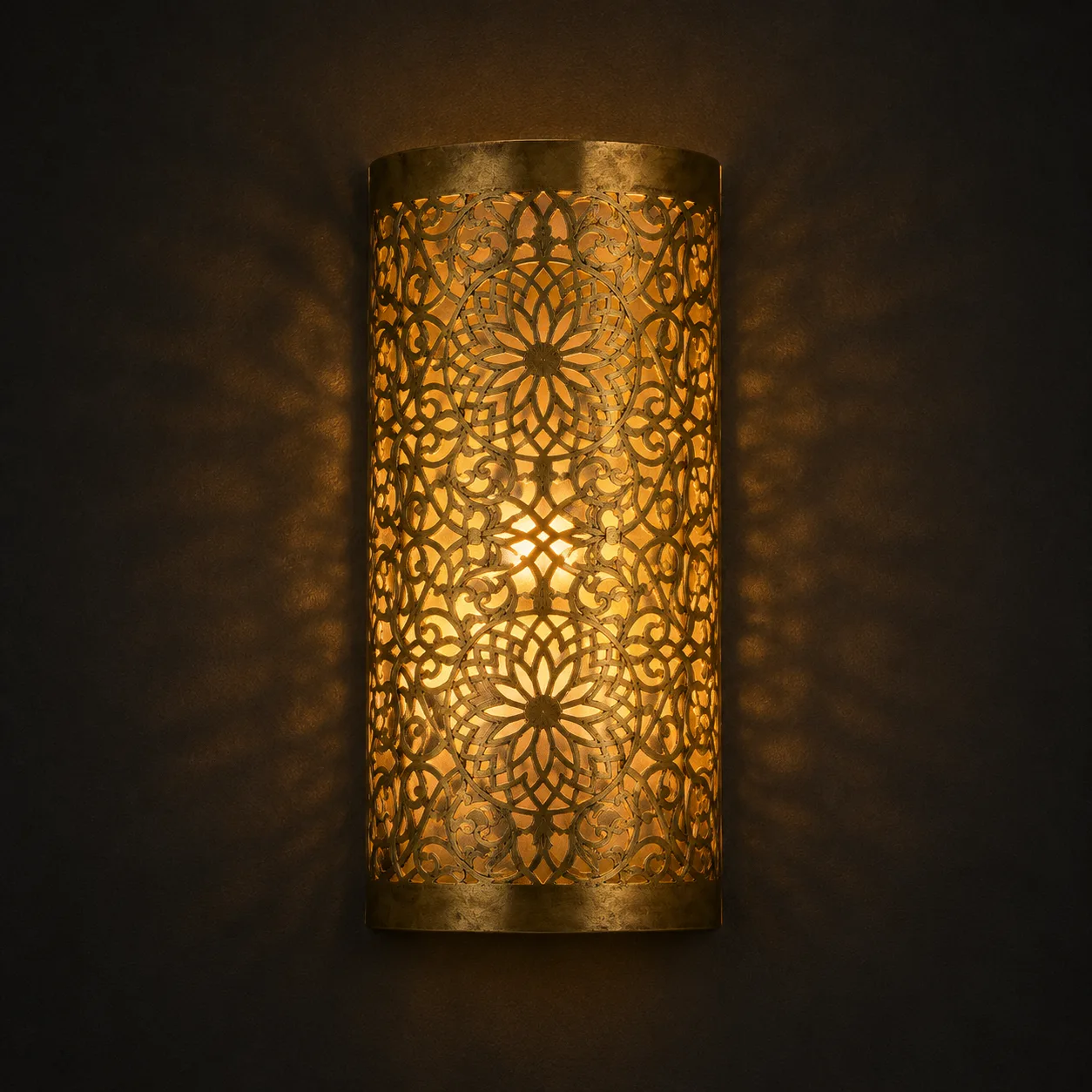 Handcrafted Moroccan Wall Sconce – Brass Floral Cutwork Design