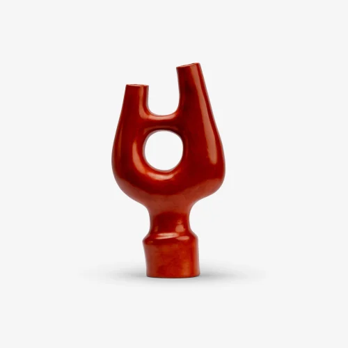 Abstract Red Ceramic Vase with Sculptural Twin Spouts