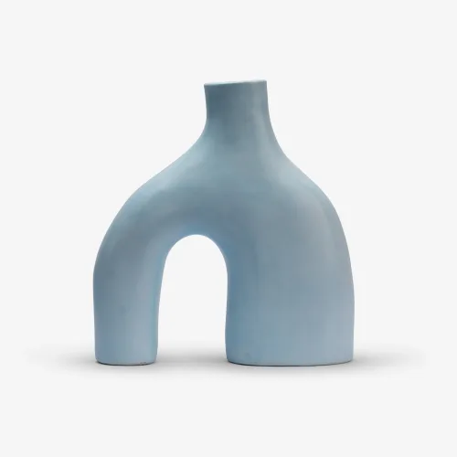 Light Blue Sculptural Ceramic Vase – Contemporary Arch Design