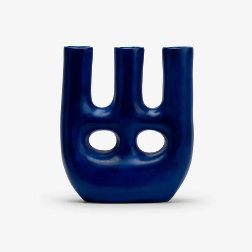 Striped Blue and White Ceramic Vase, unusual pottery gifts for him