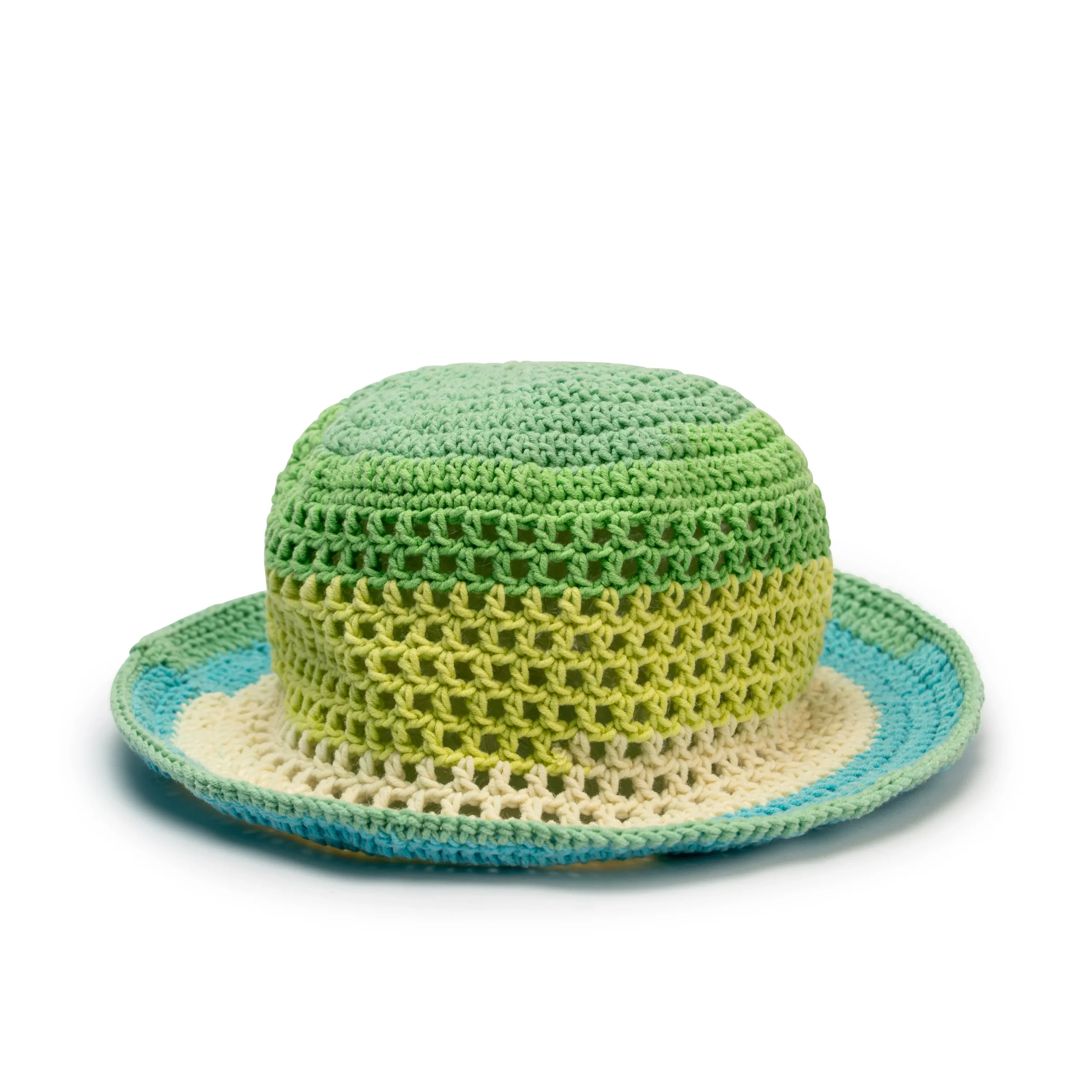Handmade Crochet Bucket Hat – Multicolour Green & Aqua Summer Style