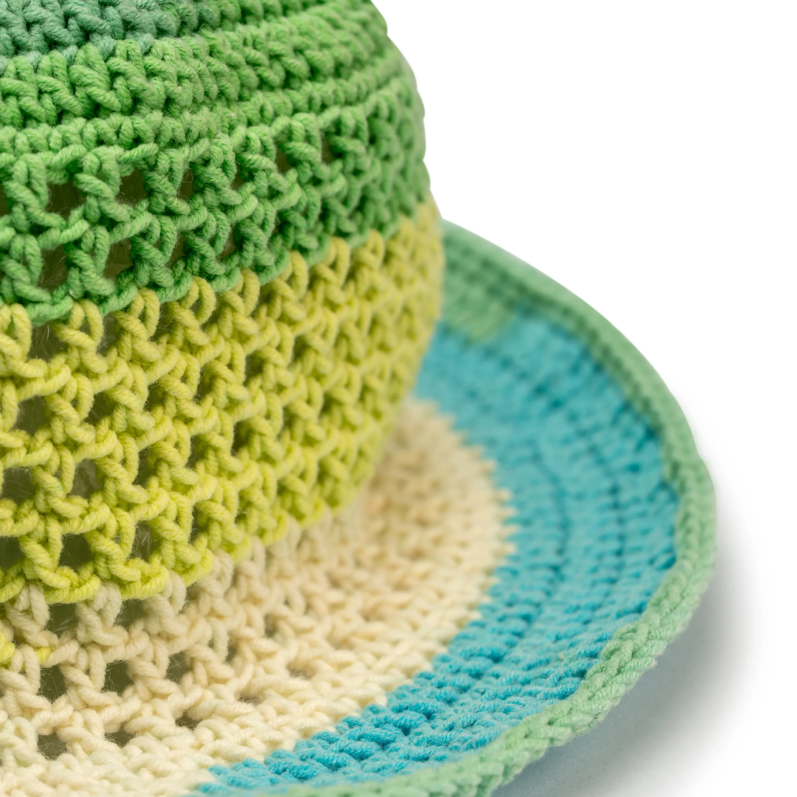 Handmade Crochet Bucket Hat – Multicolour Green & Aqua Summer Style