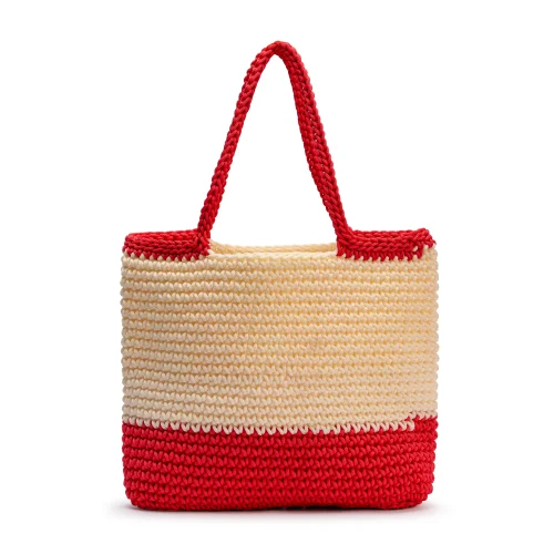 Two-Tone Crochet Shoulder Bag – Red & Cream Handmade Tote