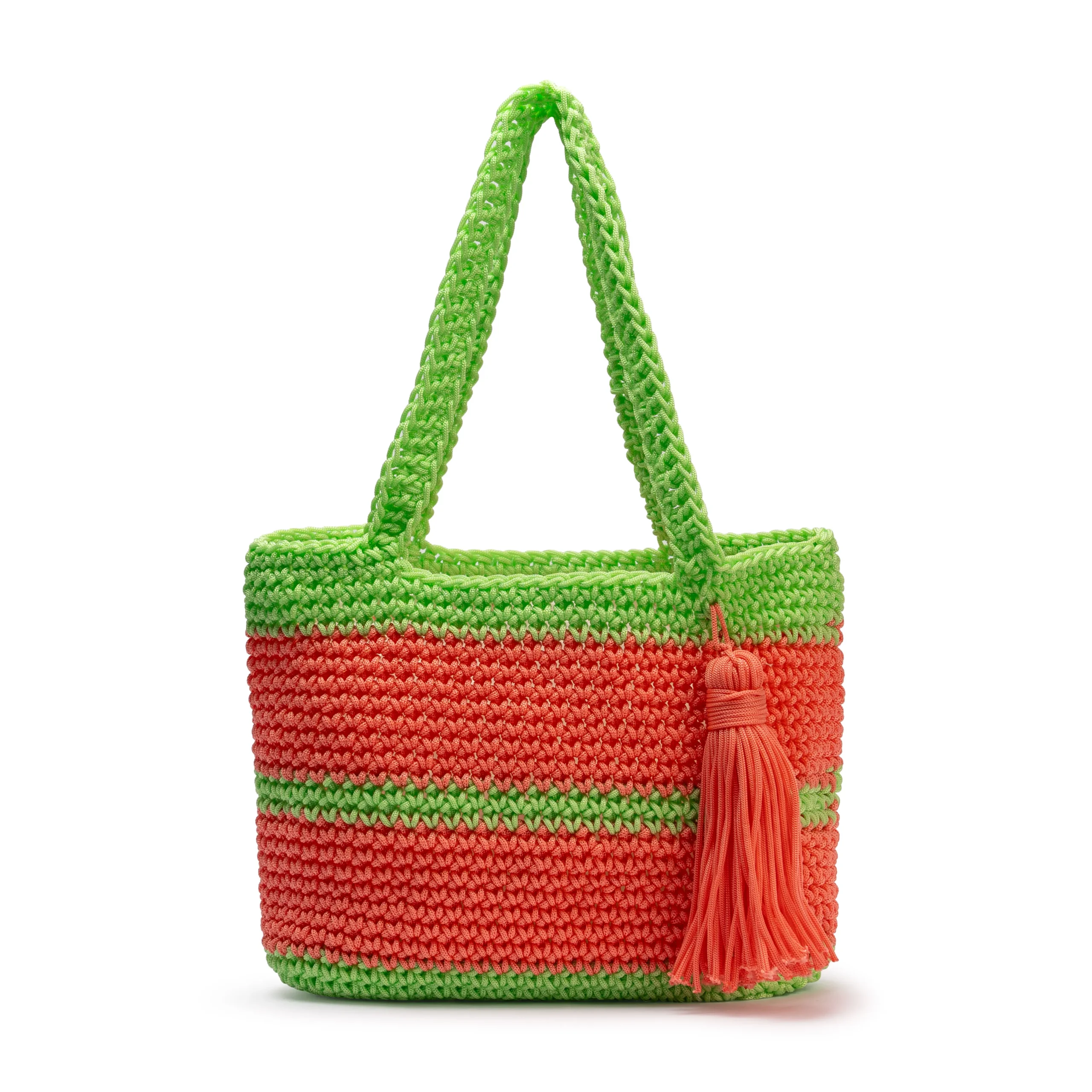 Handcrafted Green & Orange Crochet Bag with Tassel – Moroccan Summer Tote