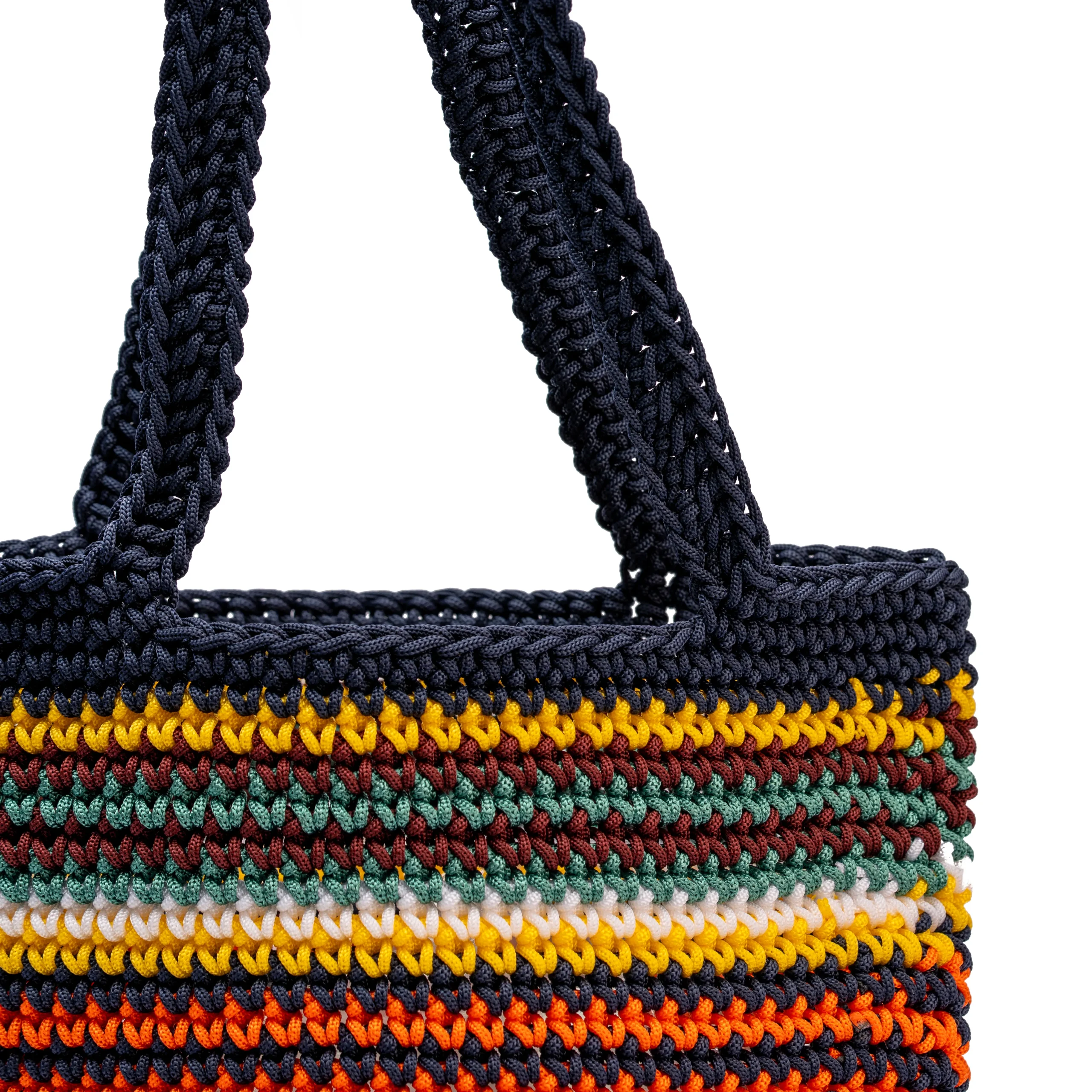 Multicolour Striped Crochet Tote Bag