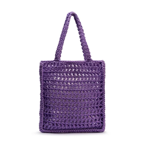Handmade Purple Crochet Tote Bag – Open Weave Net Design
