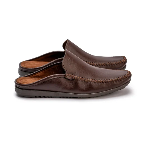 Handmade Moroccan Brown Leather Mules – Men’s Comfort Slip-Ons