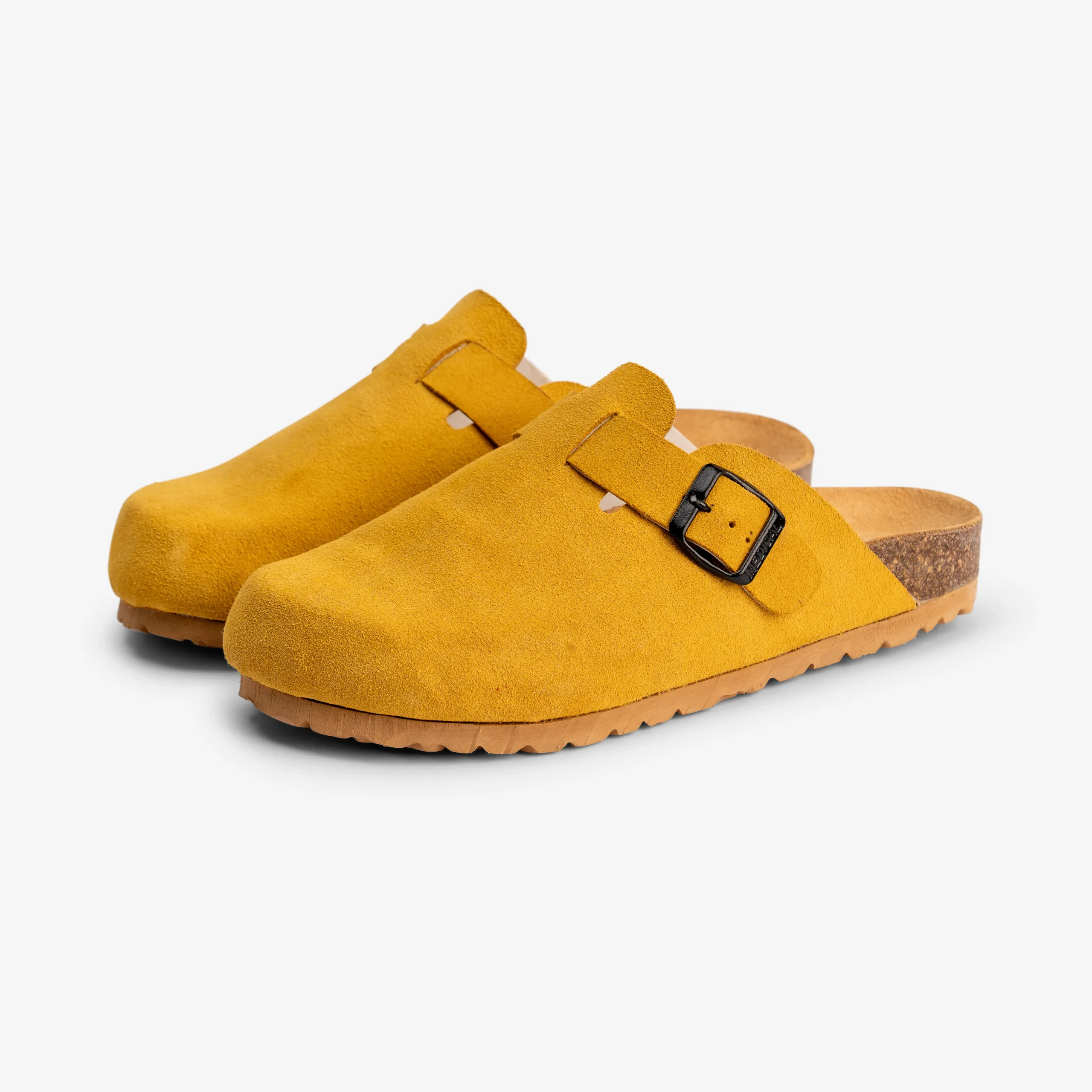 Handmade Mustard Yellow Suede Moroccan Mules | Comfy Cork Slip-Ons