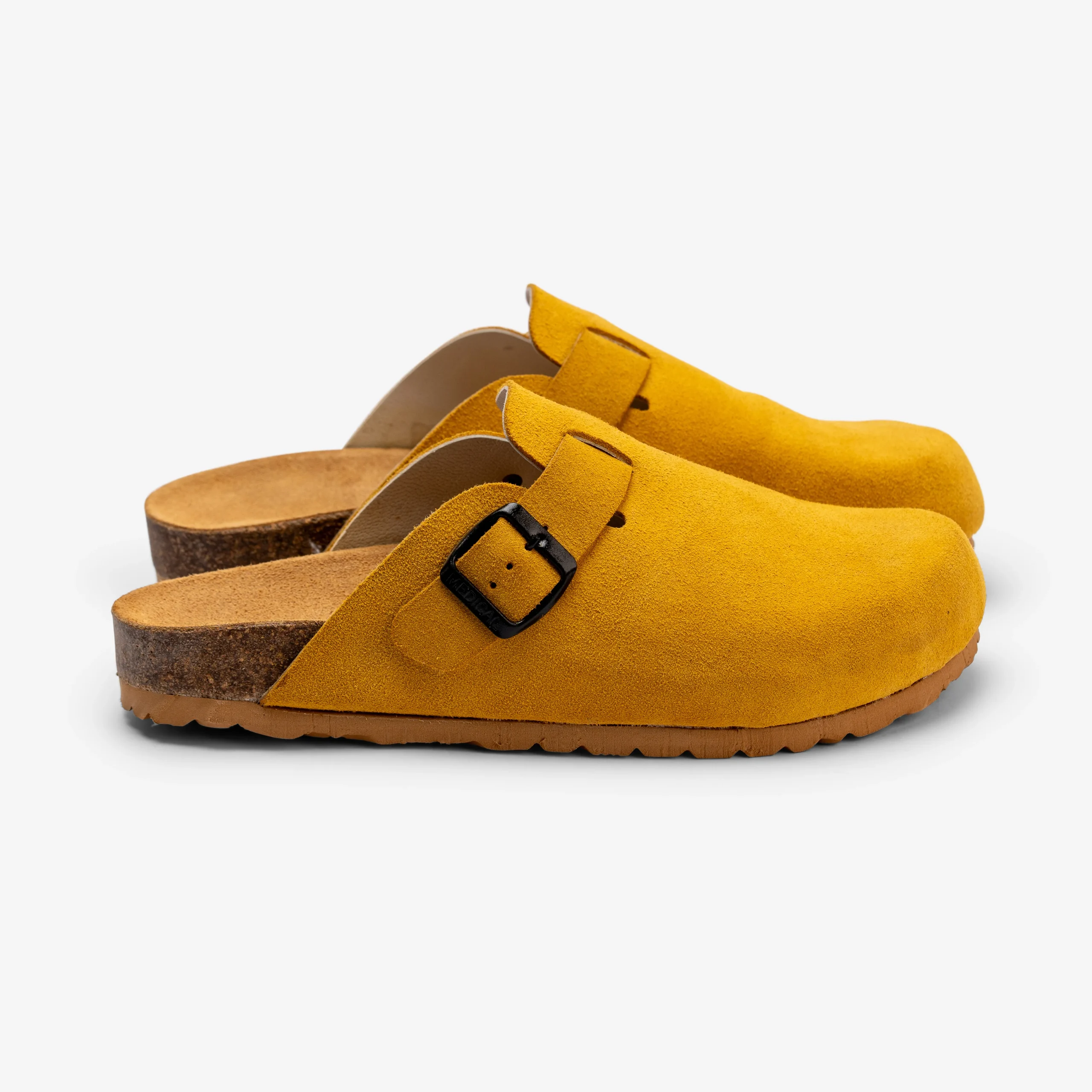 Handmade Mustard Yellow Suede Moroccan Mules | Comfy Cork Slip-Ons