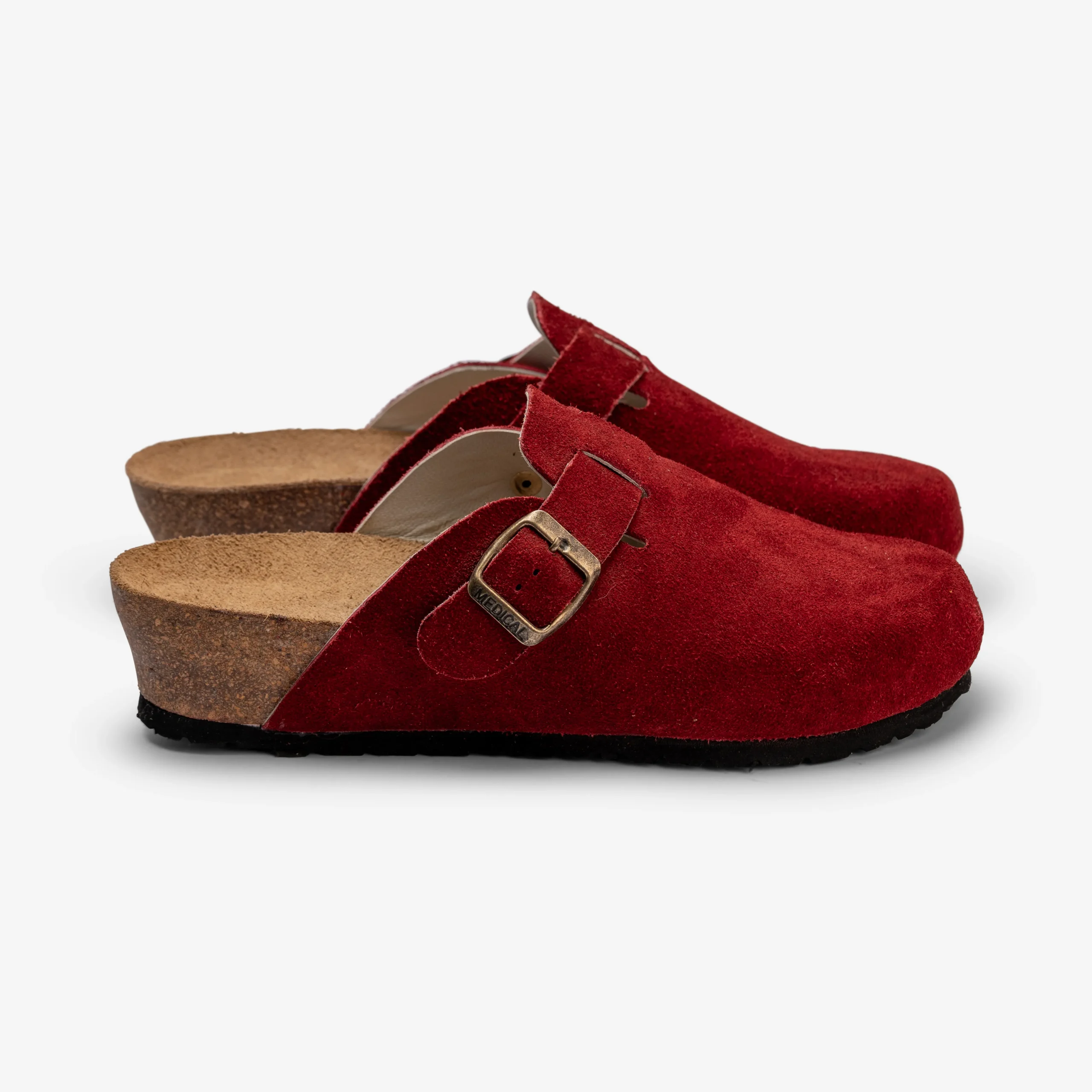 Red Suede Moroccan Mules with Cork Sole – Handmade Comfort Slip-Ons