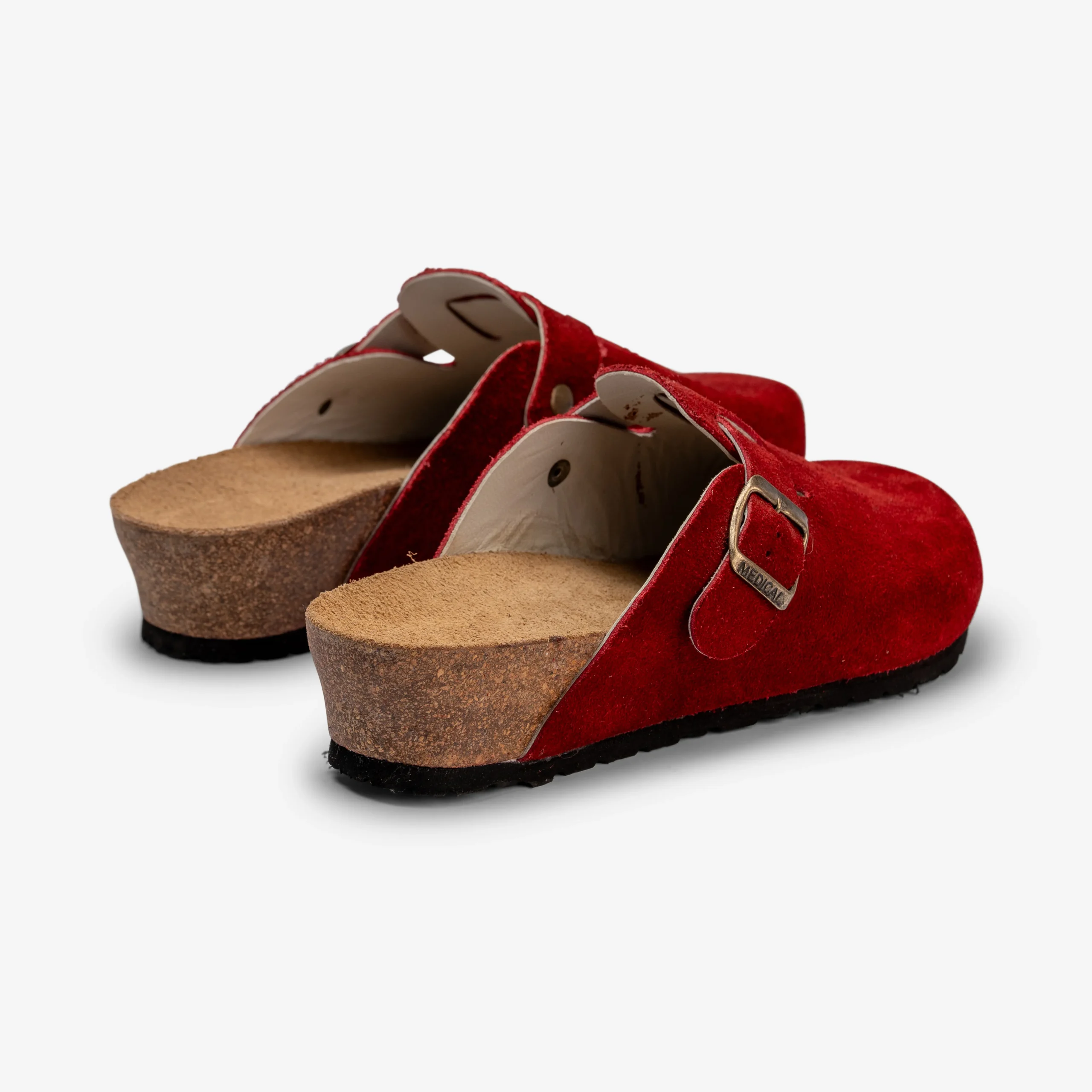 Red Suede Moroccan Mules with Cork Sole – Handmade Comfort Slip-Ons