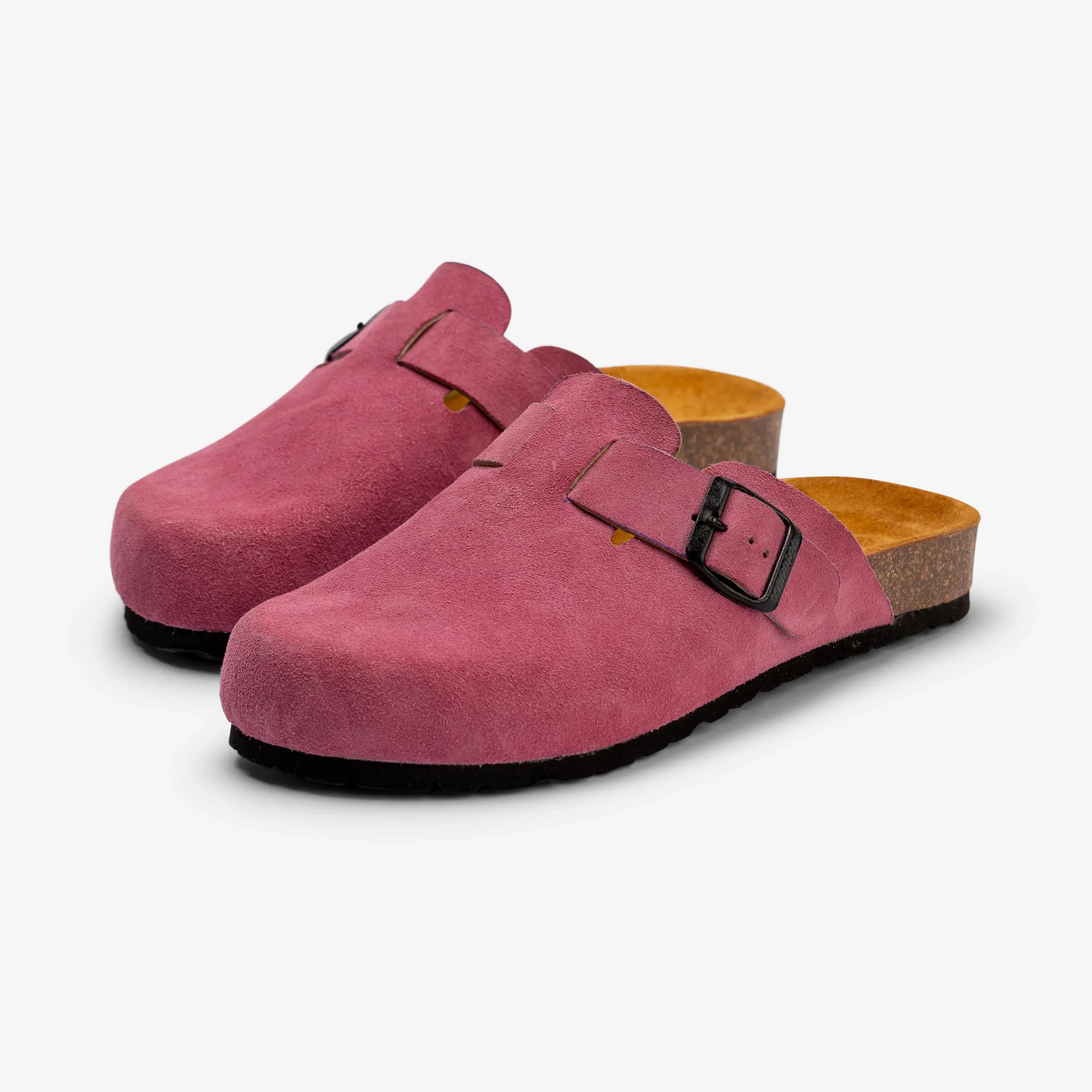 Pink Suede Moroccan Mules with Buckle – Handmade Artisan Footwear