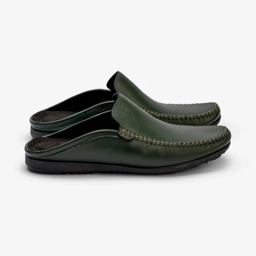 Men’s Green Leather Mule Slippers – Handcrafted Comfort