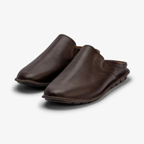 Brown Leather Mule Slippers