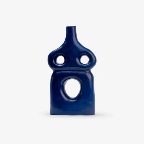 Sculptural Blue Ceramic Vase – Handmade Decorative Modern Art