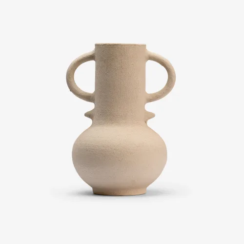 Sandstone Texture Ceramic Vase – Twin Handle Statement Piece
