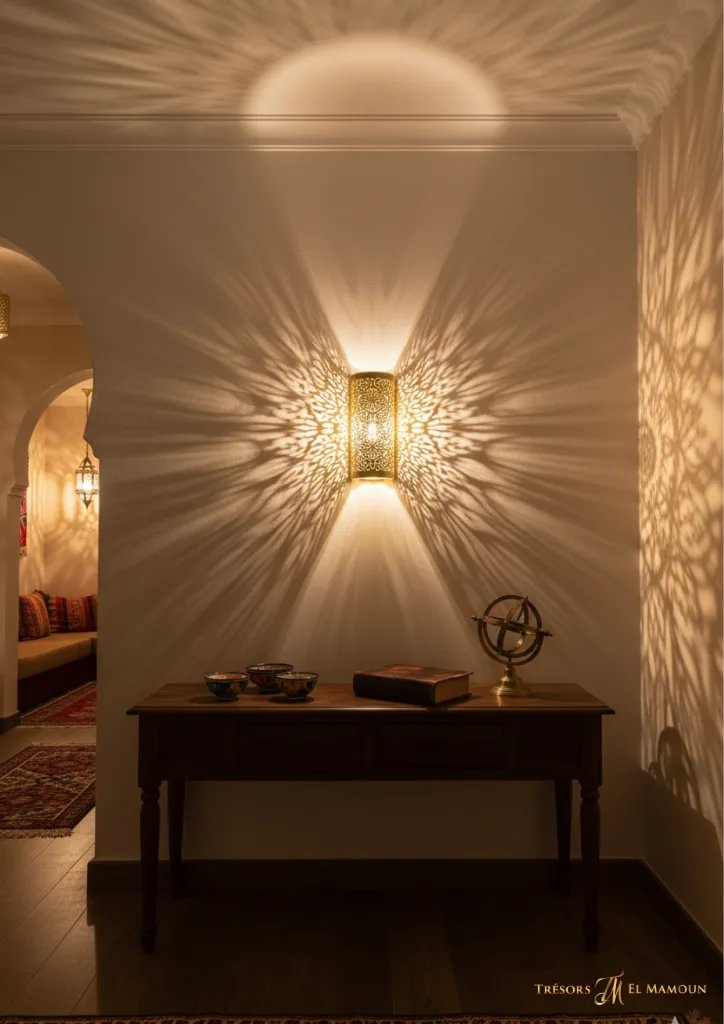 Moroccan Table Lamp in Silver Brass – Square Base with Floral Cutouts