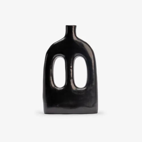 Black Arched Twin-Window Ceramic Vase