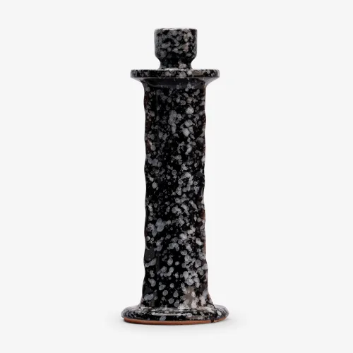 Handcrafted Black Speckled Moroccan Candle Holder – Modern Ceramic Accent