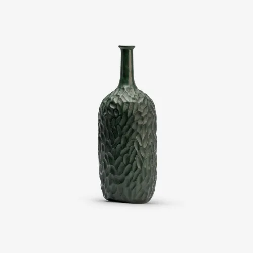Dark Green Textured Ceramic Bottle Vase – Moroccan Handmade