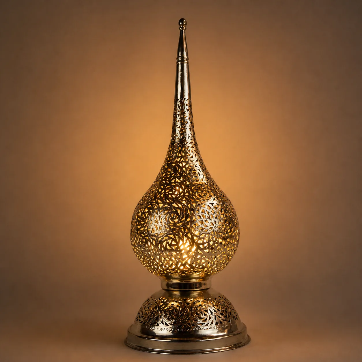 Handcrafted Moroccan Teardrop Lamp – Brass Filigree Table Light