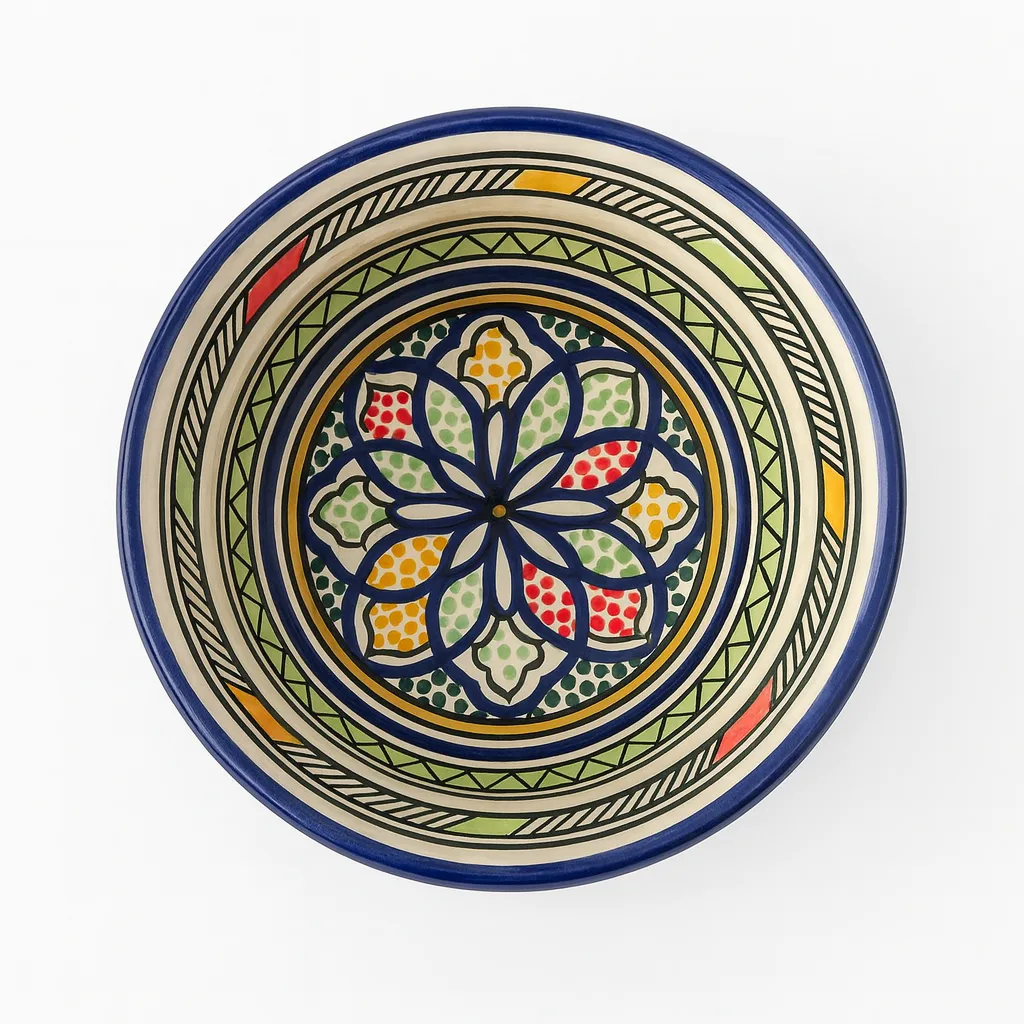 Hand-Painted Moroccan Gasaa Plate – Asfi Pottery Couscous Bowl for Serving or Wall Decor