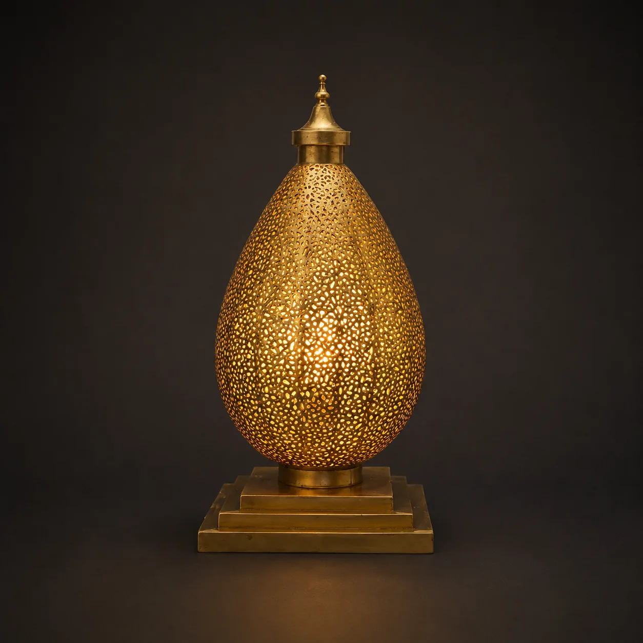 Moroccan Brass Table Lamp – Handmade Pierced Egg Shape Accent Light - Image 2