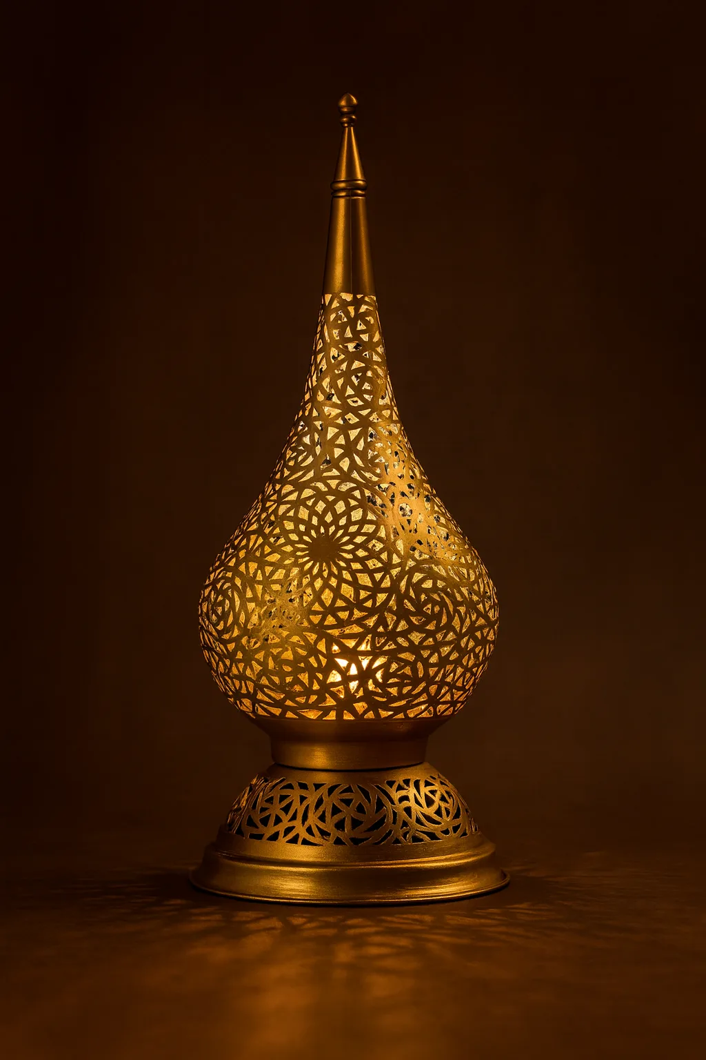 Moroccan Brass Lamp with Double Base and Geometric Pattern - Image 2
