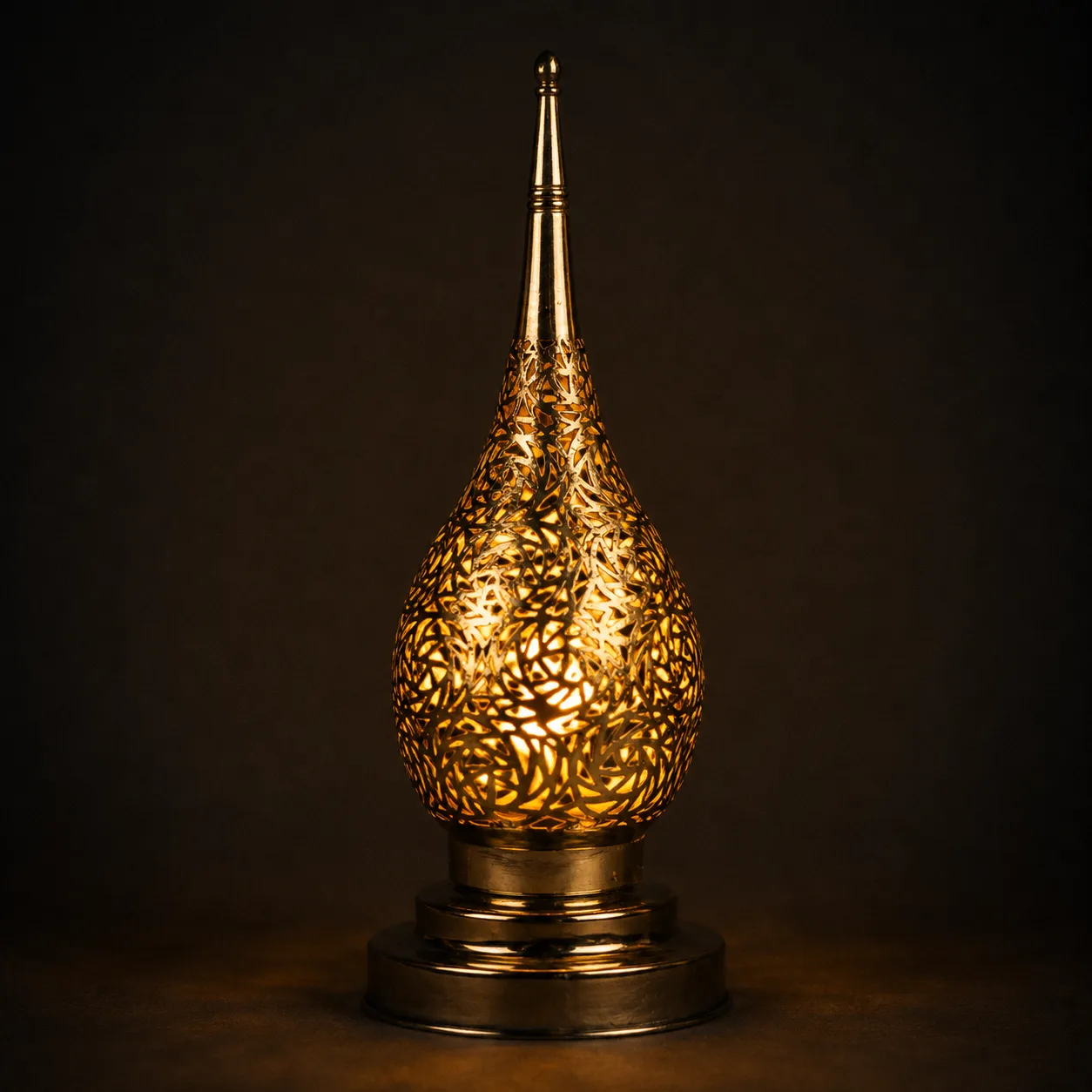 Geometric Teardrop Moroccan Brass Lamp Crafted by Hand With Precision-cut Star Motifs