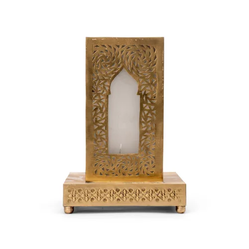 Gold Moroccan Wall Lamp with Arch Cutout and Floral Base