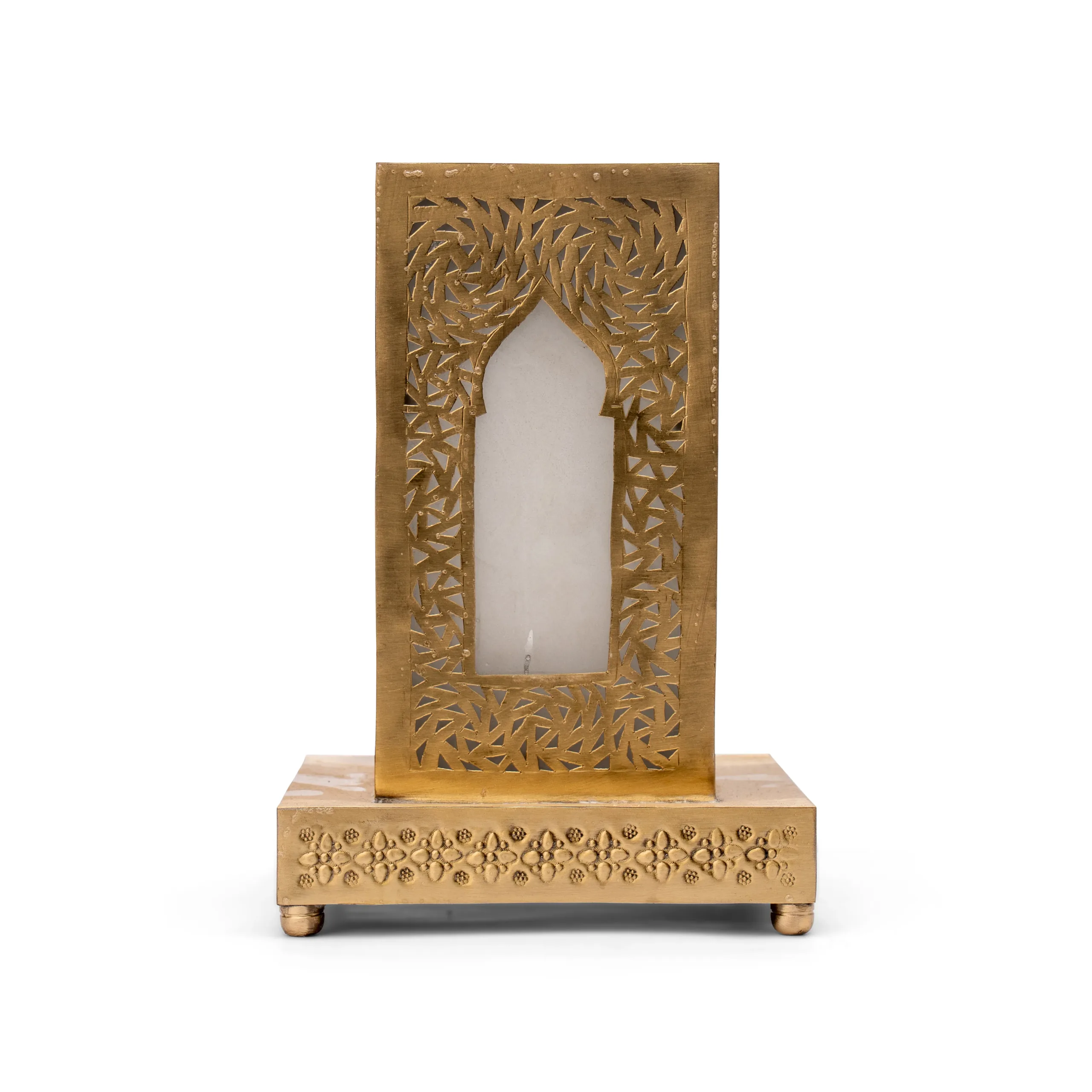 Gold Moroccan Wall Lamp with Arch Cutout and Floral Base