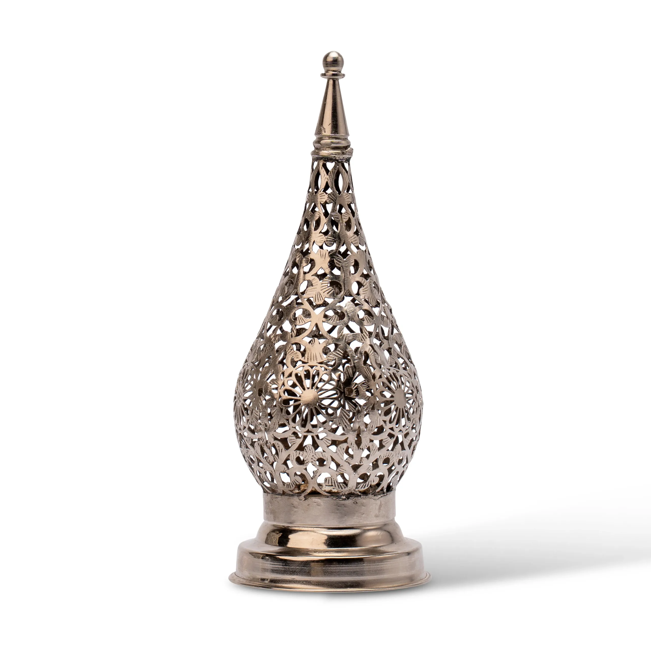 Silver Moroccan Filigree Lamp | Handcrafted Star Cutout Decor