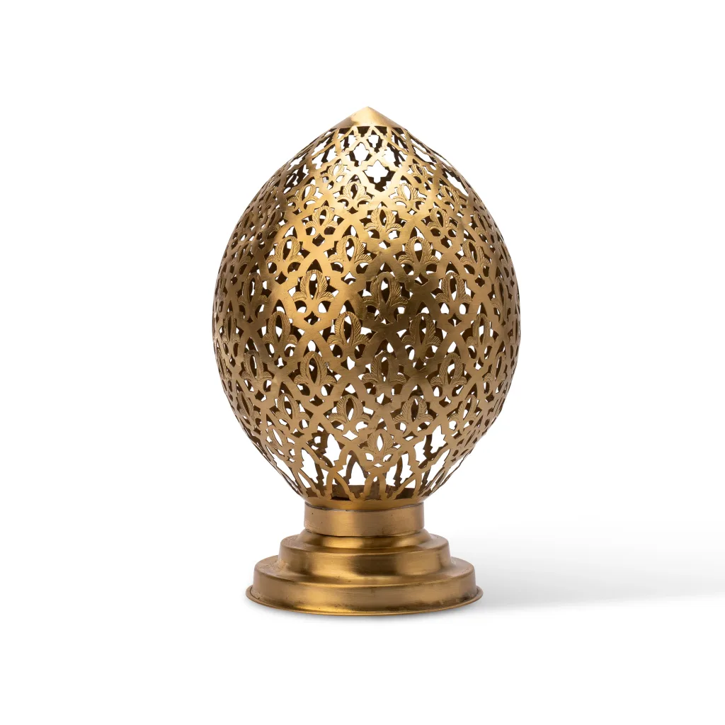 Brass Oval Moroccan Lamp with Diamond Cut Pattern