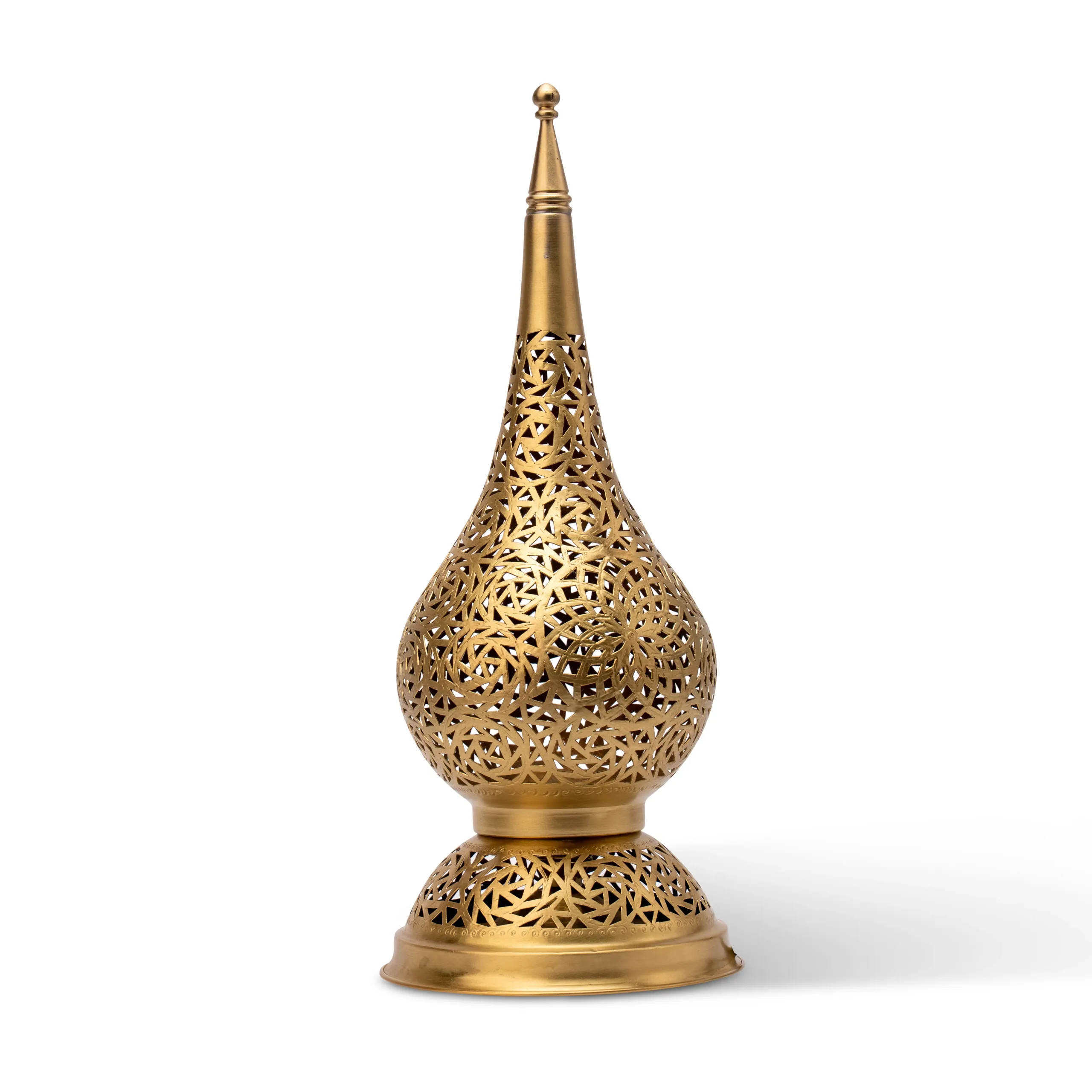 Moroccan Brass Lamp with Double Base and Geometric Pattern