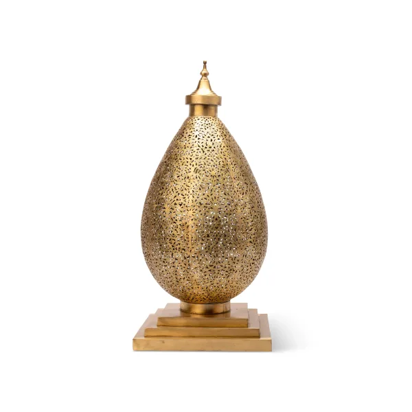 Handcrafted Moroccan Teardrop Lamp – Brass Filigree Table Light