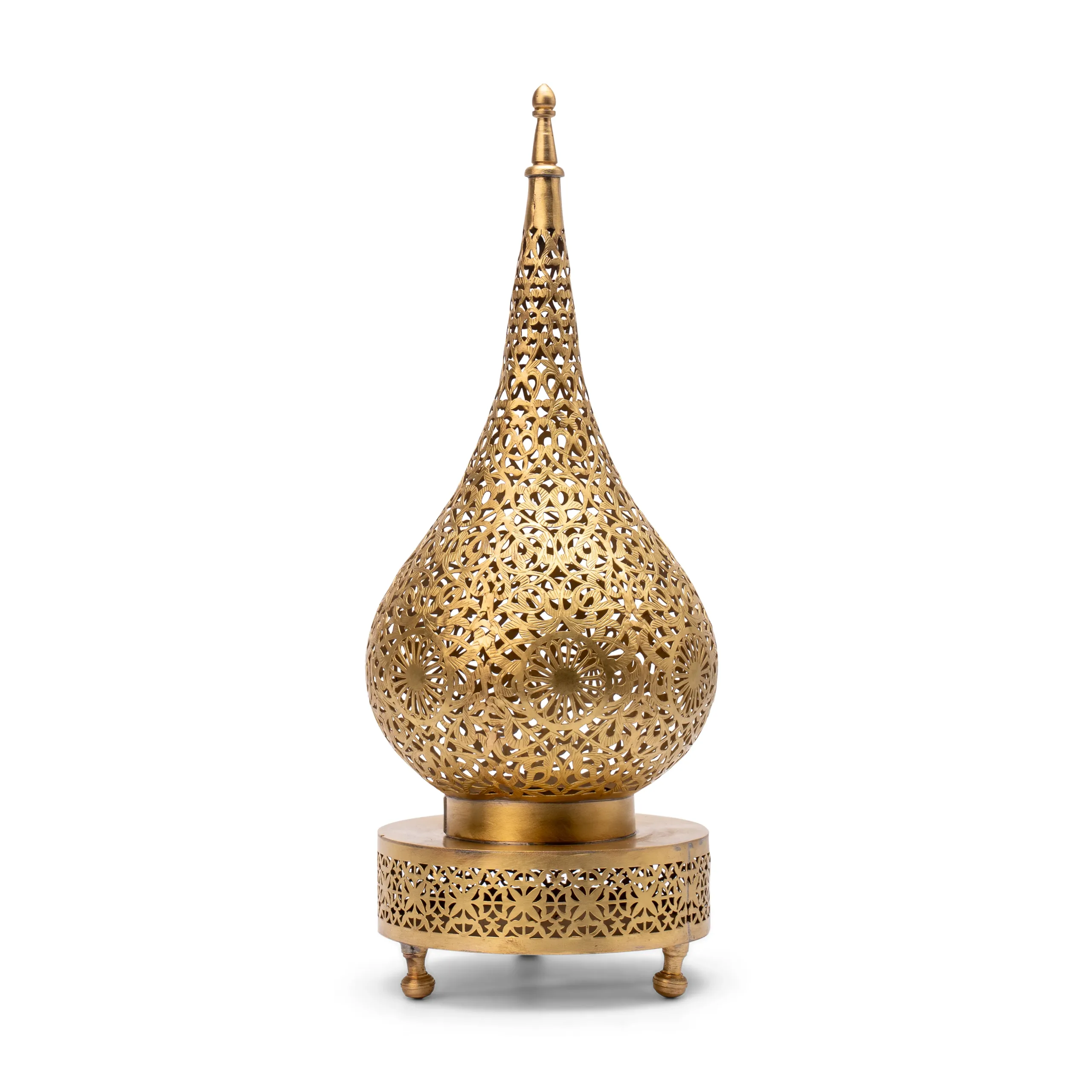 Moroccan Brass Teardrop Lamp with Feet – Artisan Gold Table Light