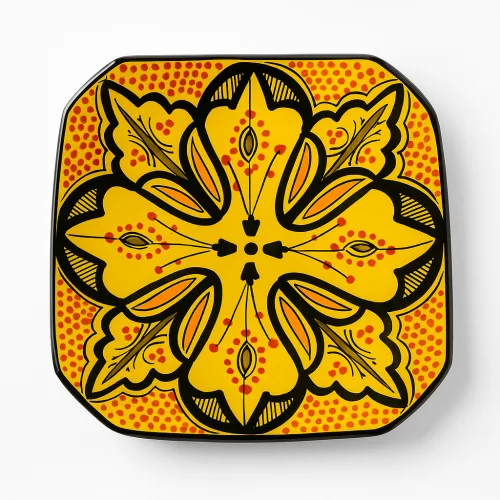 Handmade Floral Square Ceramic Yellow Moroccan Plate