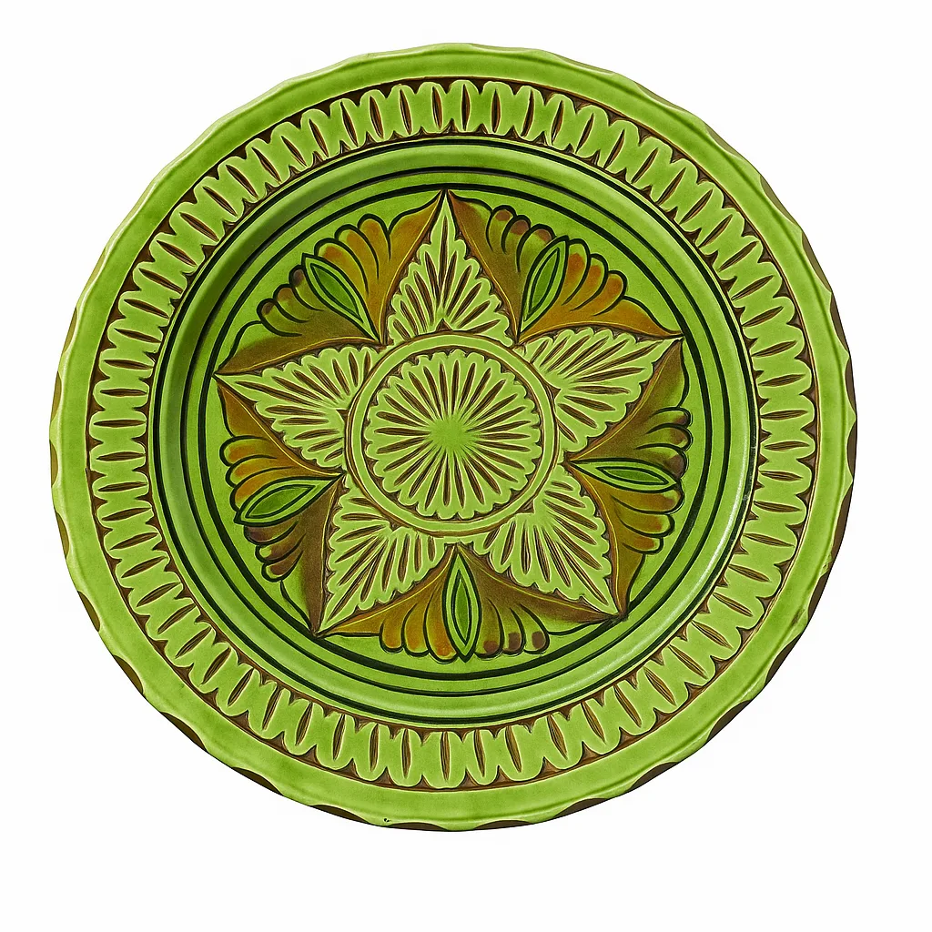 Green Floral Star Ceramic Plat