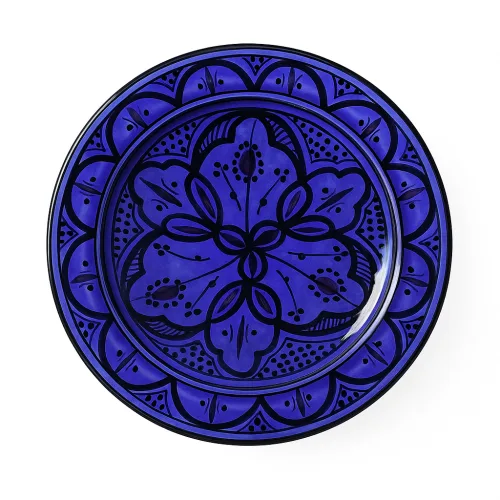 Handcrafted Floral Ceramic Dish Deep Blue Moroccan Plate