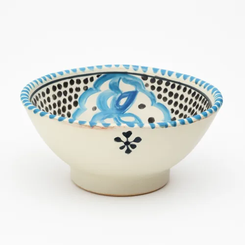 Handmade Moroccan Ceramic Bowl from Safi with Blue Floral Design