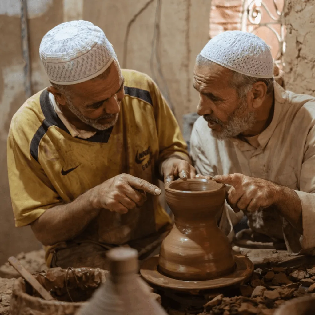 Moroccan Artisans working on a handmade product.
